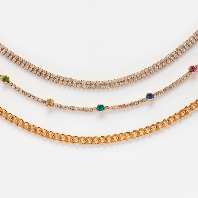 Rainbow and Crystal Layered Chain and Tennis Necklace Set