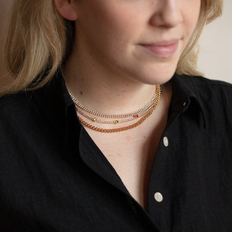 Rainbow and Crystal Layered Chain and Tennis Necklace Set