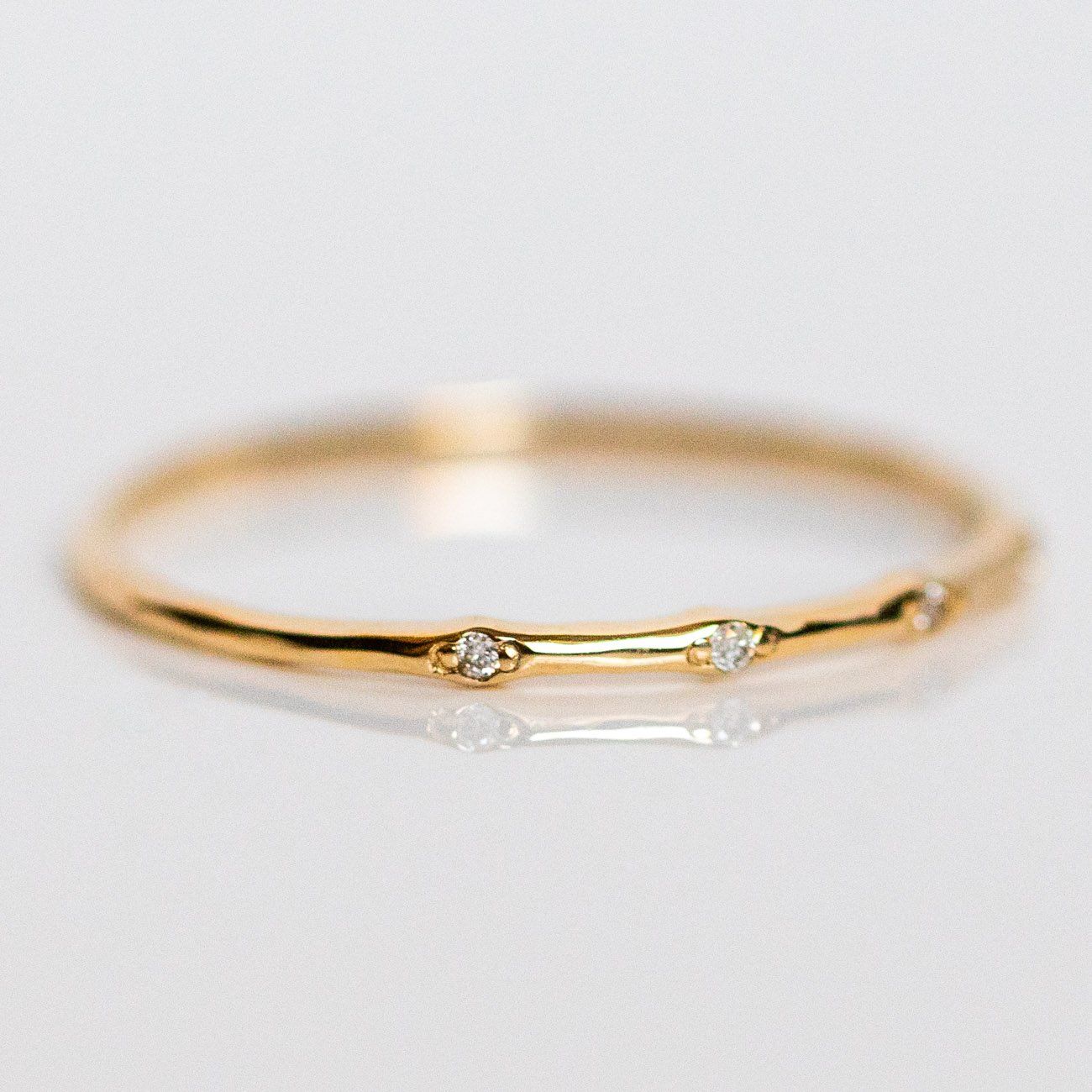 Solid Gold Textured Diamond Band fine yellow gold unique dainty jewelry