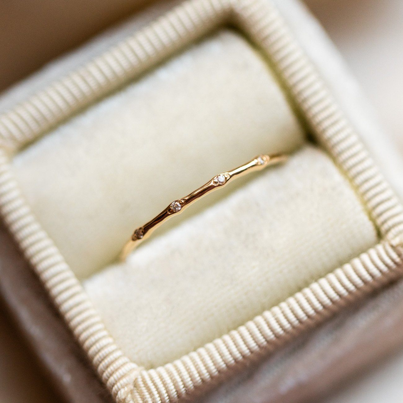 Solid Gold Textured Diamond Band fine yellow gold unique dainty jewelry