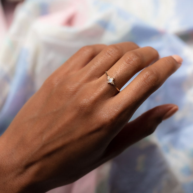 Solid Gold Magical Moonstone Cluster Ring