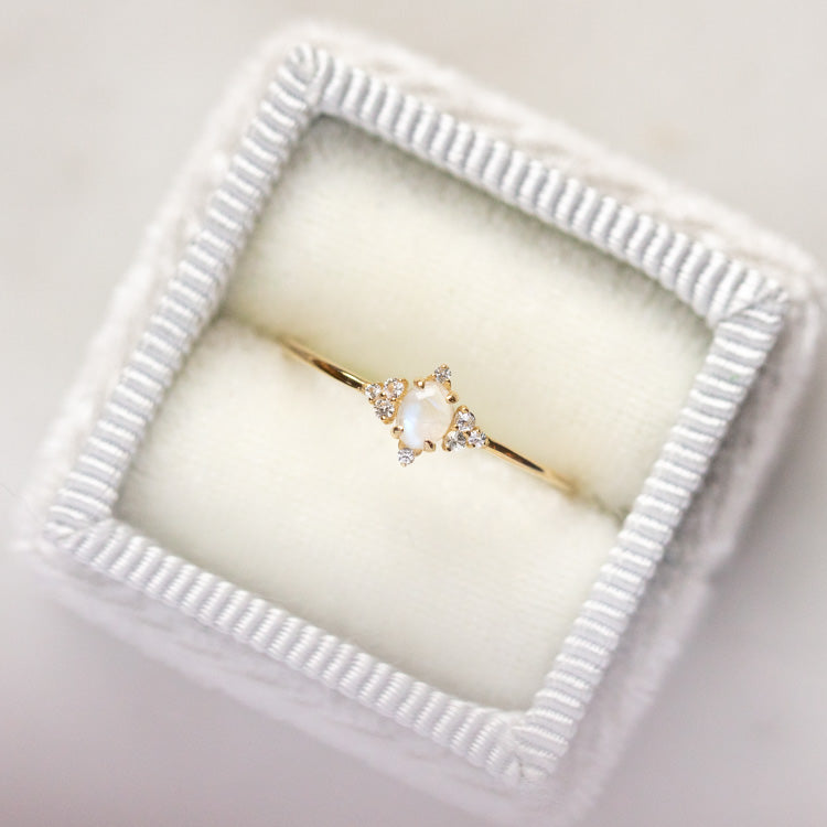 Solid Gold Magical Moonstone Cluster Ring