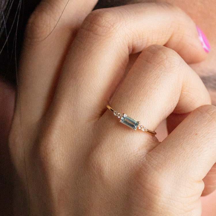 Solid Gold March Capsule Aquamarine Baguette Ring