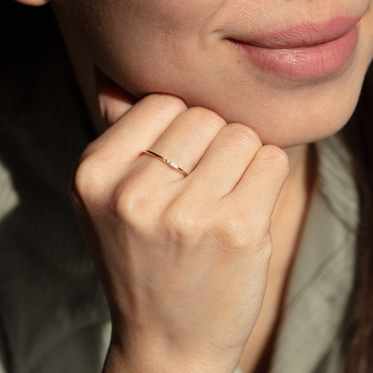 Solid Gold April Capsule Triple Diamond Ring