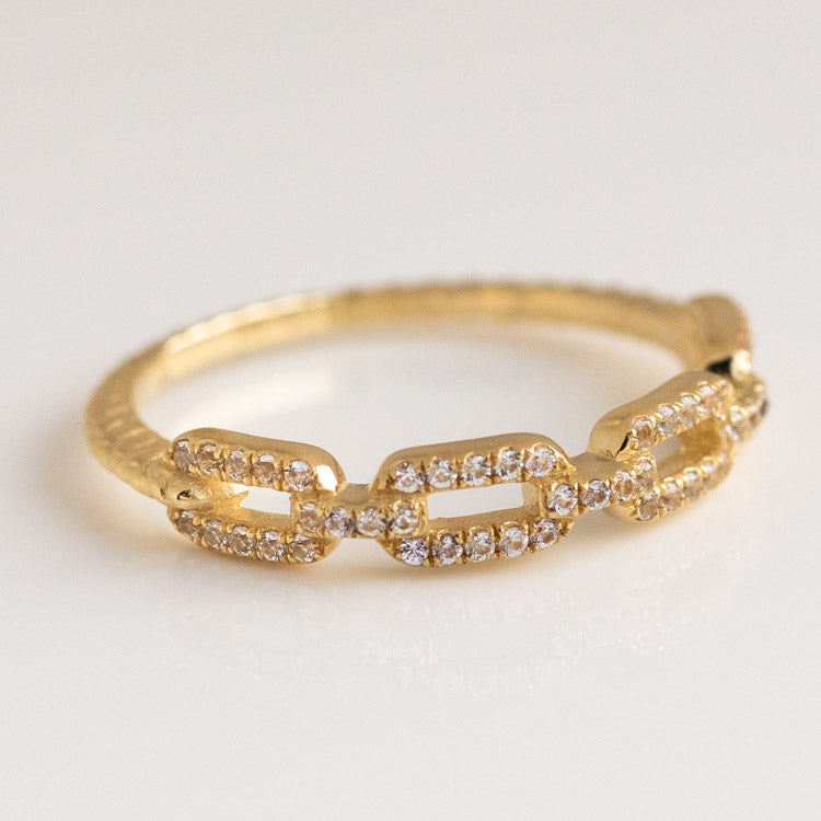 Solid Gold White Sapphire Chunky Chain Link Ring solid yellow gold fine jewelry family gold