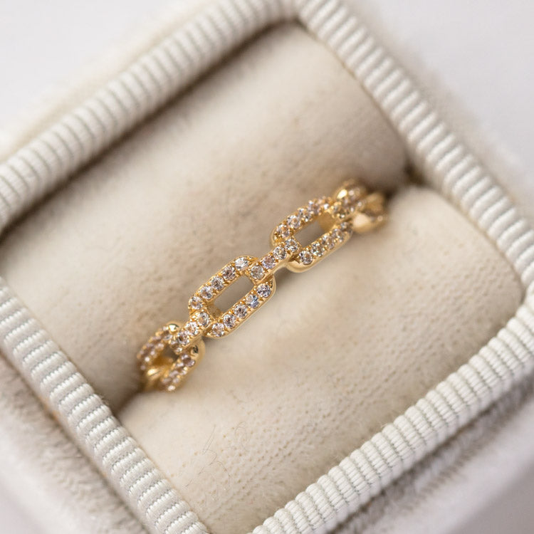 Solid Gold White Sapphire Chunky Chain Link Ring solid yellow gold fine jewelry family gold