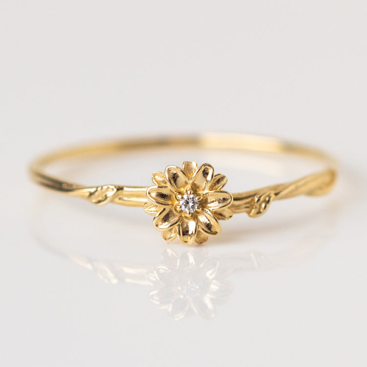 Local Eclectic Gold Birth Flower Ring with Birth Month Stone April Diamond