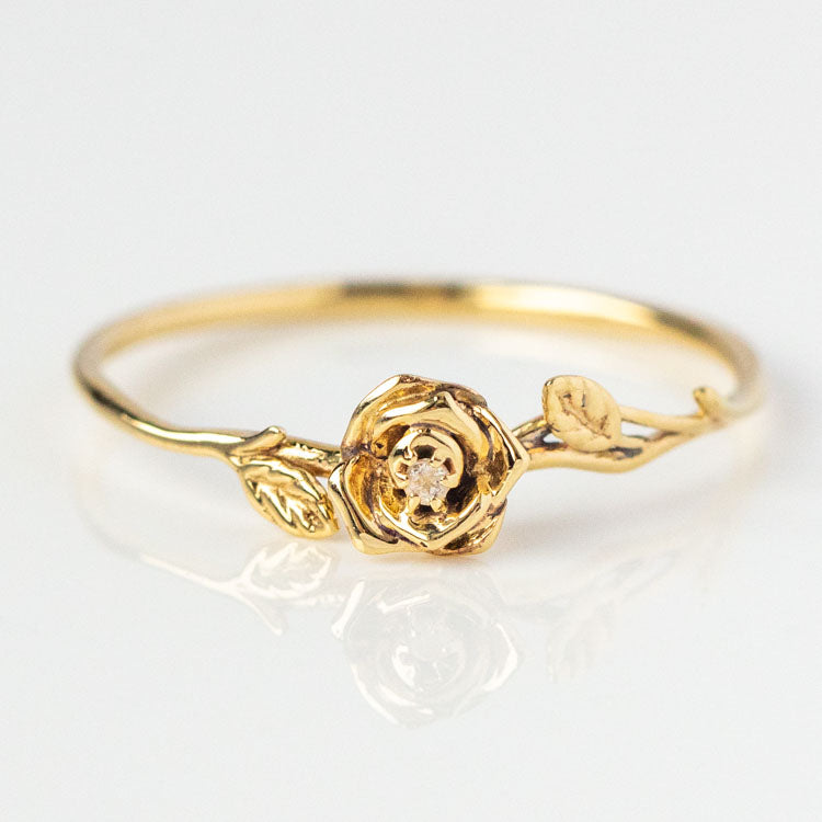 Local Eclectic Gold Birth Flower Ring with Birth Month Stone June