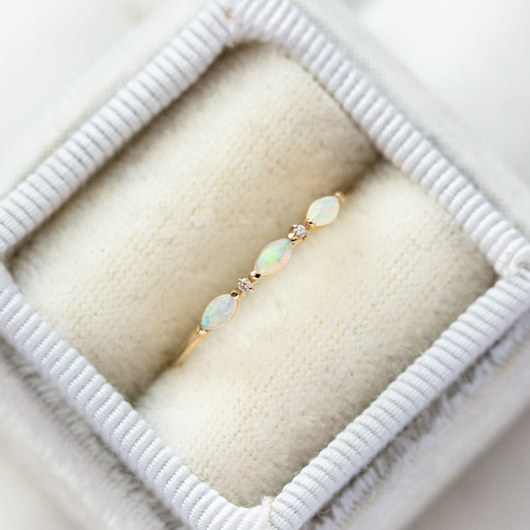 Solid Gold Triple Opal and Diamond Band solid yellow gold fine dainty jewelry family gold