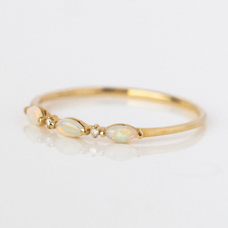 Solid Gold Triple Opal and Diamond Band solid yellow gold fine dainty jewelry family gold