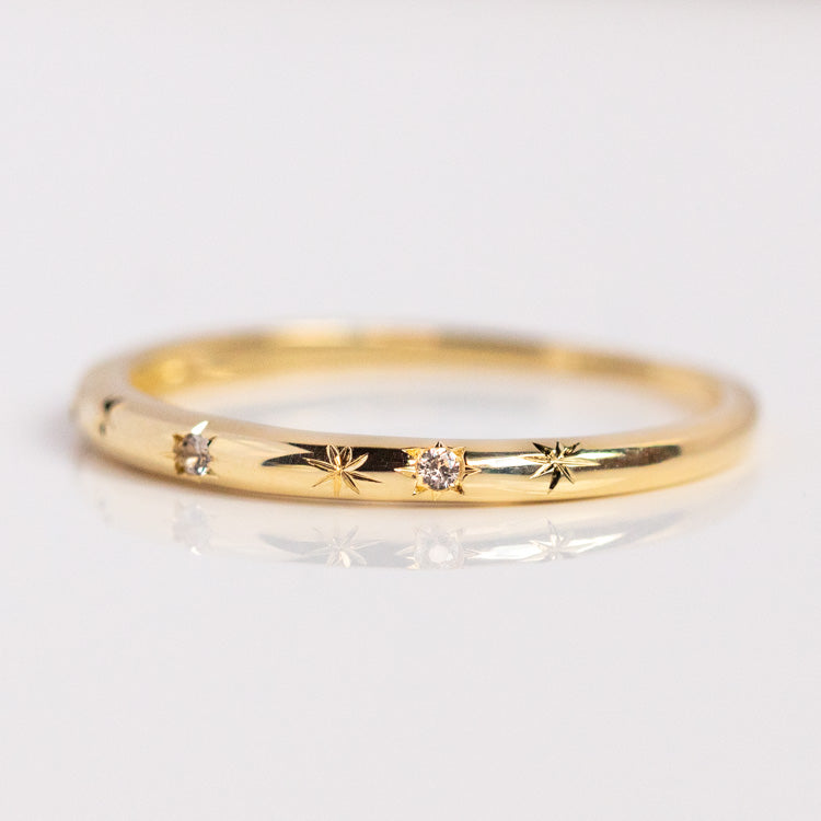 9k solid yellow gold fine jewelry family gold celestial inspired Solid Gold Starry White Sapphire Band