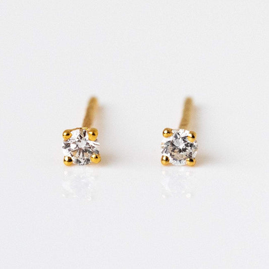 Local Eclectic Tiny Solid Gold Diamond Studs