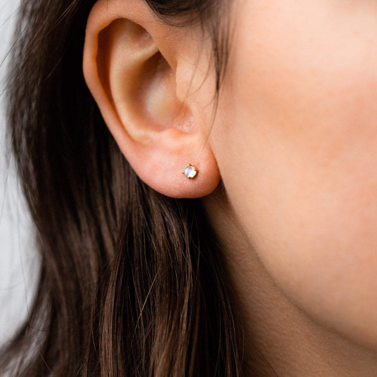 Local Eclectic Solid Gold Moonstone Stud Earrings