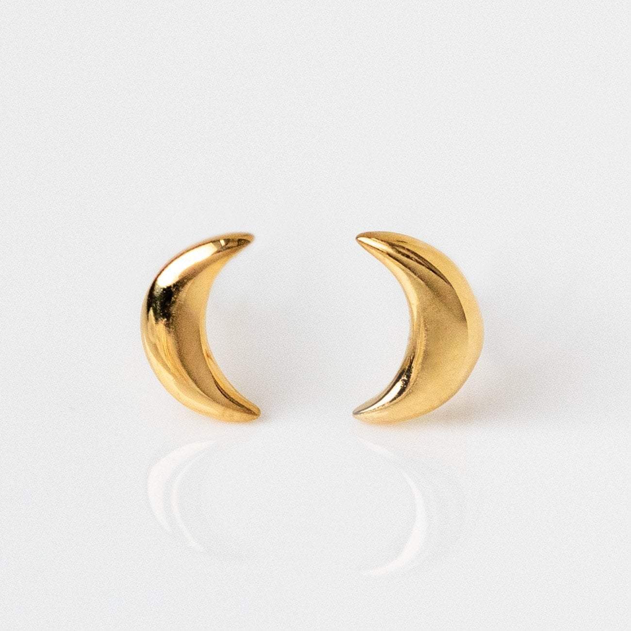 Solid Yellow Gold Moon Mini Stud Earrings Family Gold Fine Jewelry