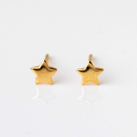 Solid Yellow Gold Star Stud Earring Fine Jewelry Family Gold