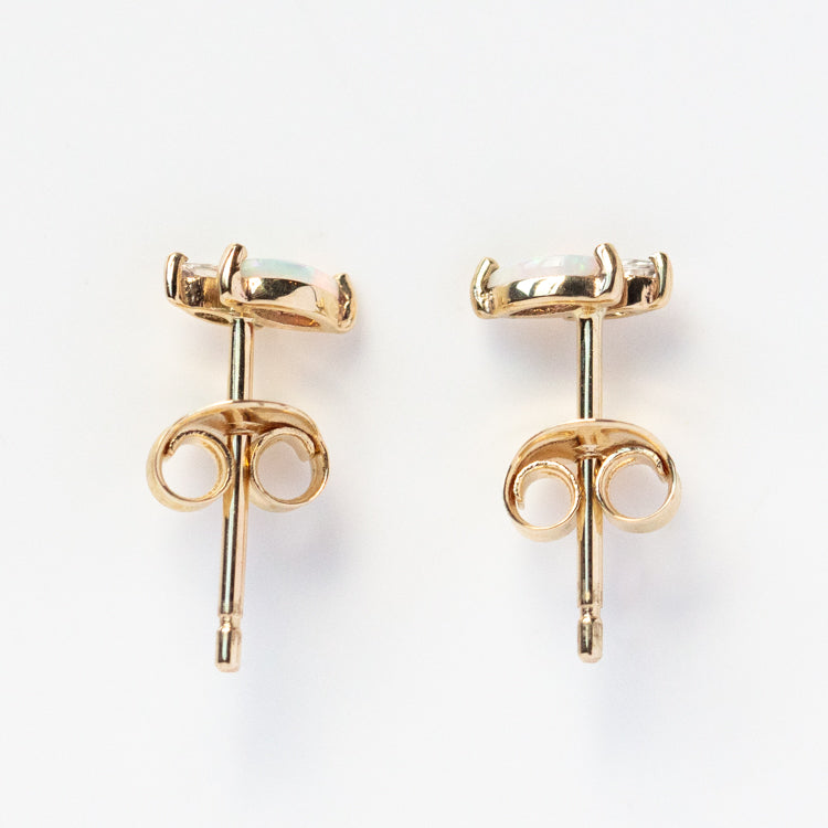 Solid Gold Opal and White Topaz Marquise Studs