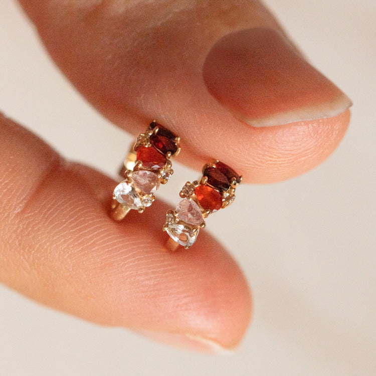 Solid Gold January Capsule Ombre Garnet Huggie Hoops