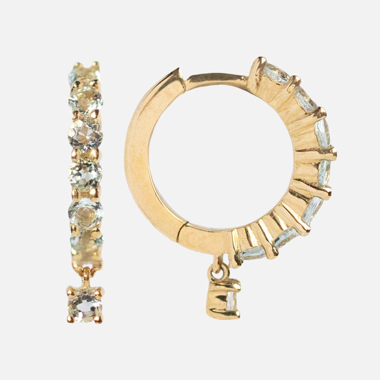Solid Gold March Capsule Aquamarine Charm Huggie Hoops