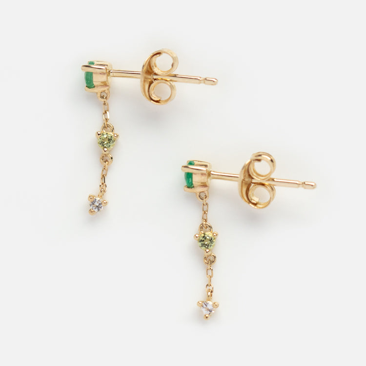 Solid Gold May Capsule Ombre Emerald Drop Earrings