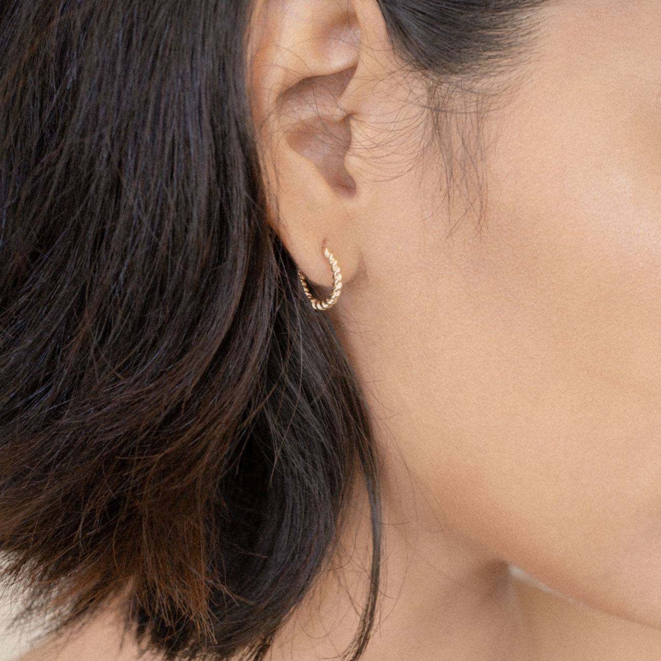 Solid Gold Twisted Huggie Hoops earrings Family Gold