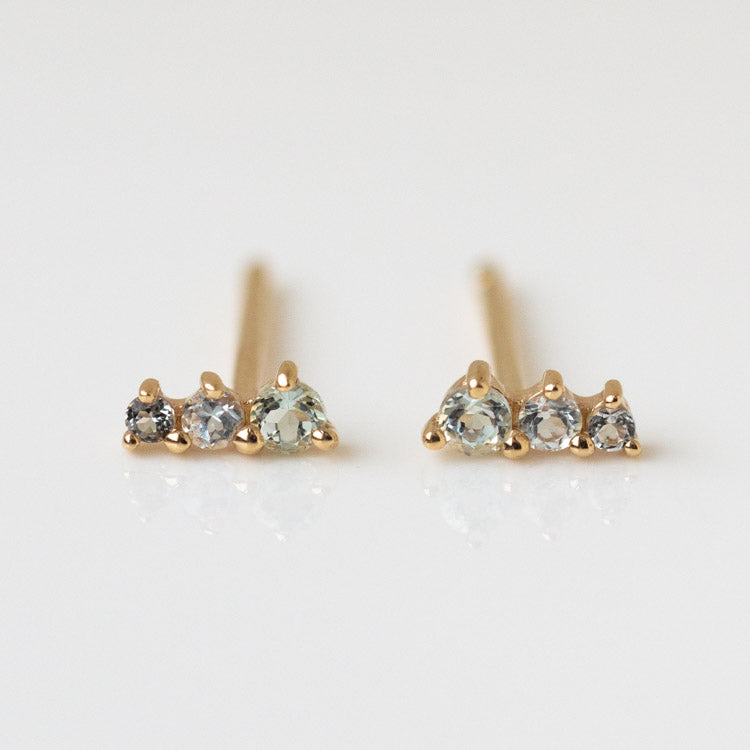 Solid Gold Dainty Ombre Birthstone Bar Studs
