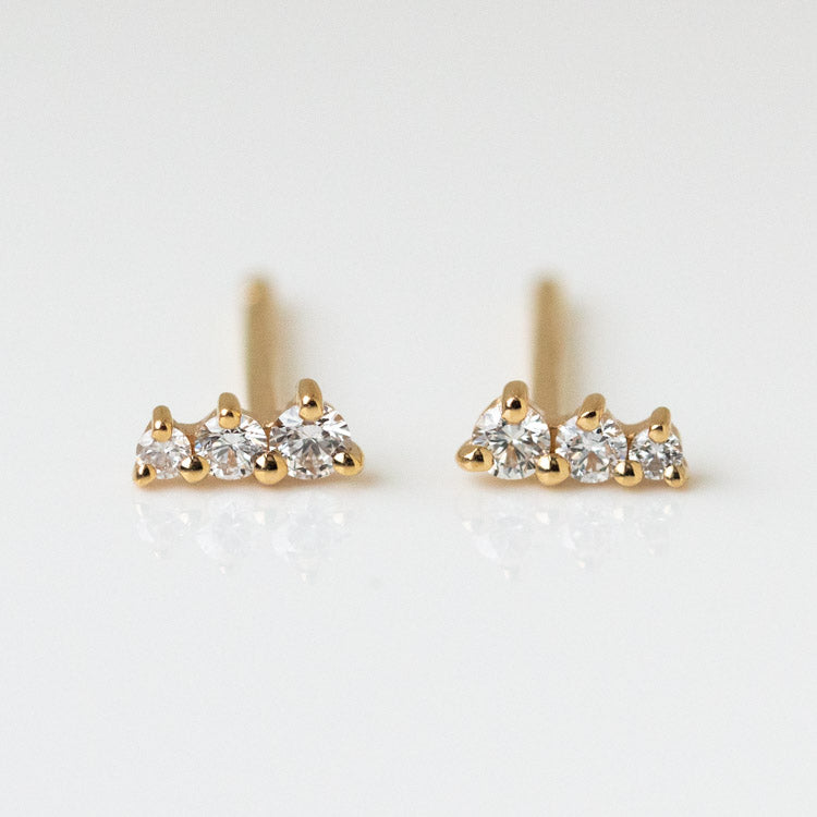 Solid Gold Dainty Ombre Birthstone Bar Studs diamond