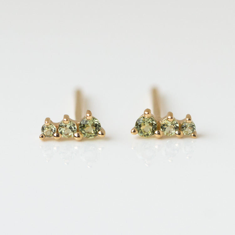 Solid Gold Dainty Ombre Birthstone Bar Studs