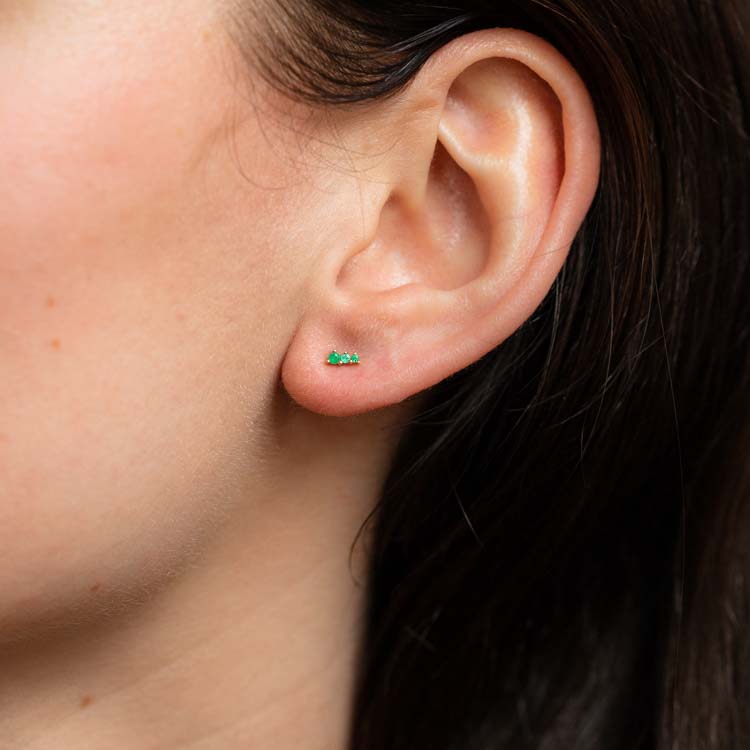 Solid Gold Dainty Ombre Birthstone Bar Studs