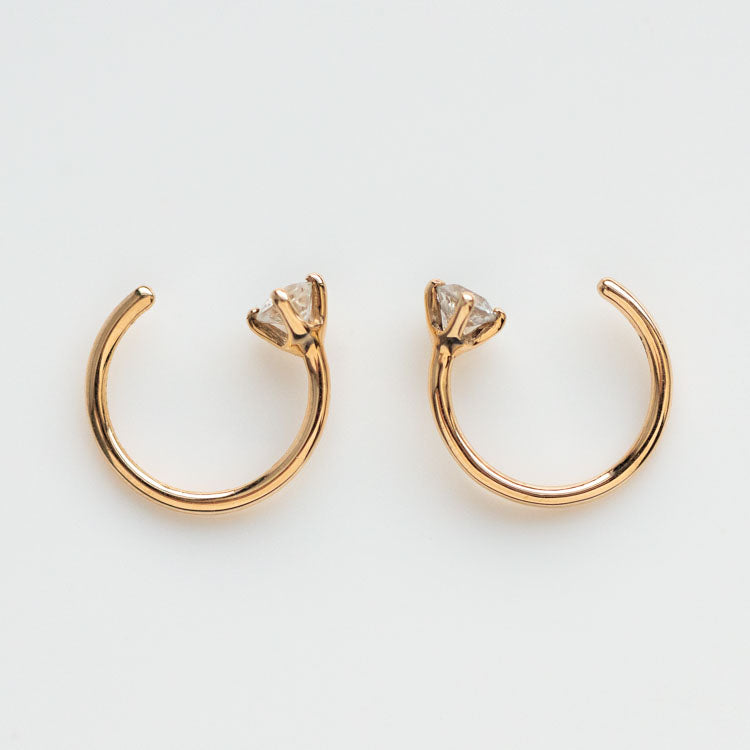 Solid Gold White Sapphire Ear Huggers yellow gold minimal modern jewelry family gold