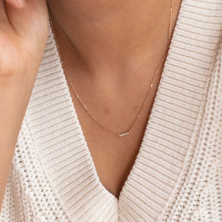Solid Gold Dainty Diamond Bar Necklace