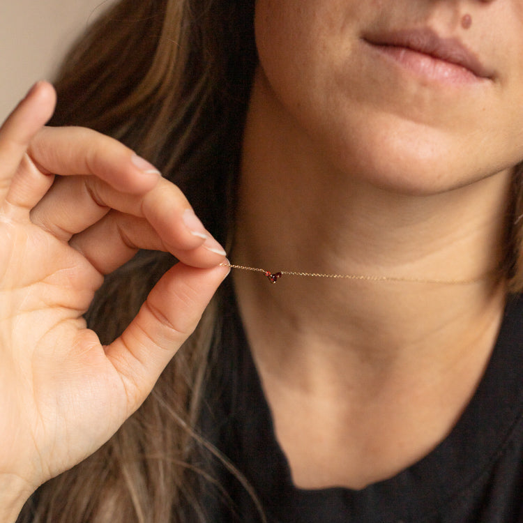 Solid Gold January Capsule Triple Gem Garnet Necklace