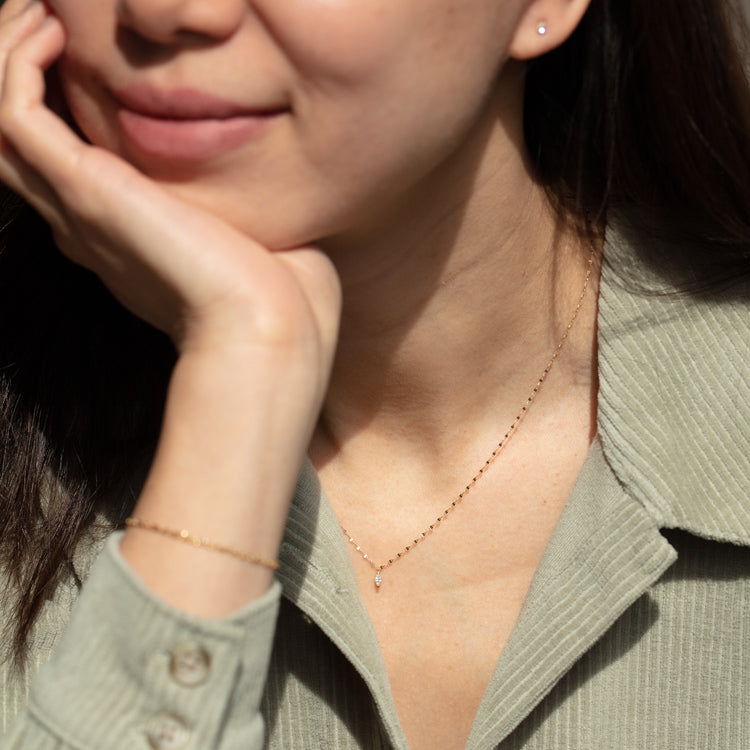 Solid Gold April Capsule Marquise Diamond Pendant Necklace