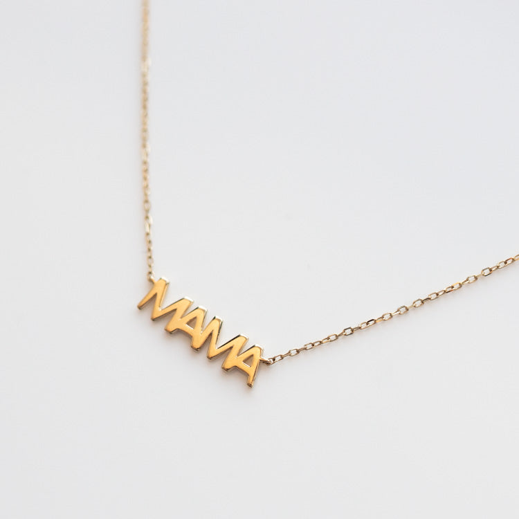 Solid Gold Mama Necklace minimal modern yellow gold dainty jewelry
