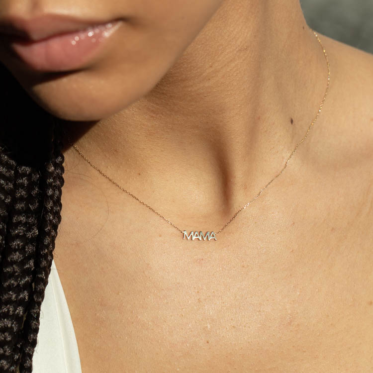 Solid Gold Mama Necklace minimal modern yellow gold dainty jewelry