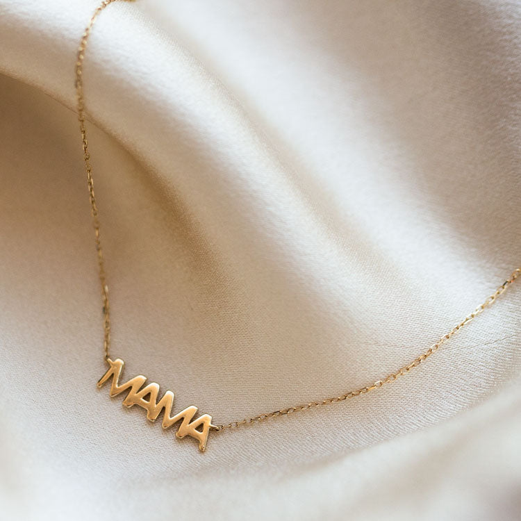 Solid Gold Mama Necklace minimal modern yellow gold dainty jewelry
