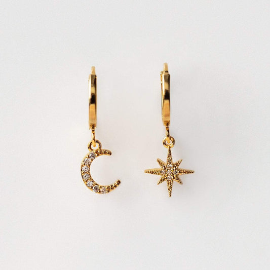 Local Eclectic Gold Star and Moon Hoop Earrings