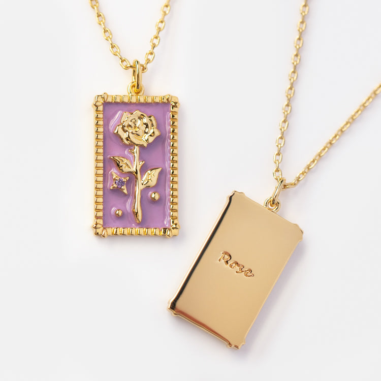 Enamel Birth Flower Pendant Necklace