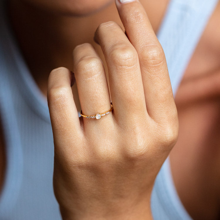 Opal Sparkle Ring yellow gold dainty modern jewelry for you with love