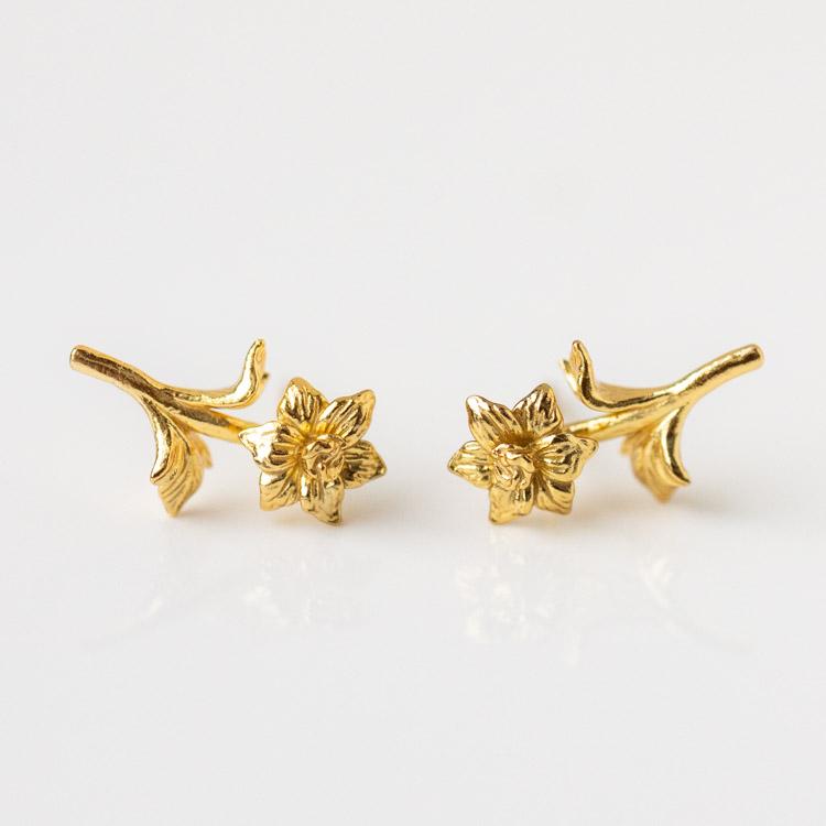 Birth Month Flower Earrings yellow gold personalized floral inspired minimal jewelry