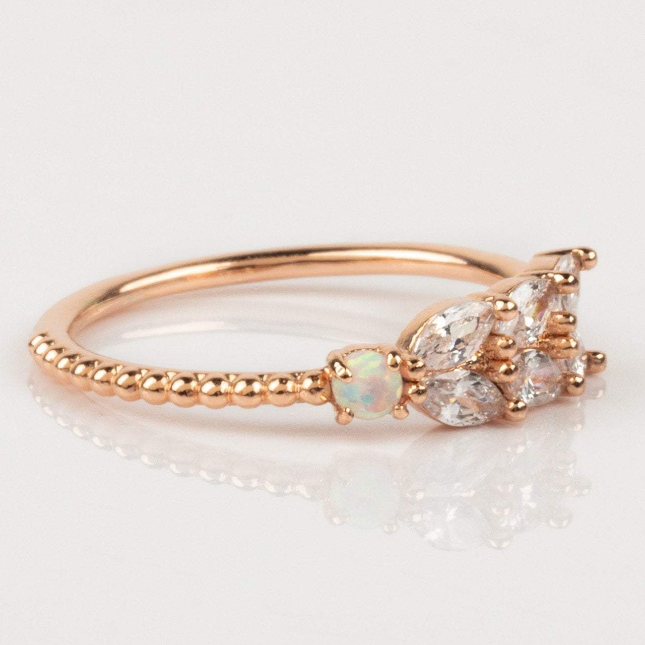 Local Eclectic Dainty Rose Gold Opal Ring with Cubic Zirconia