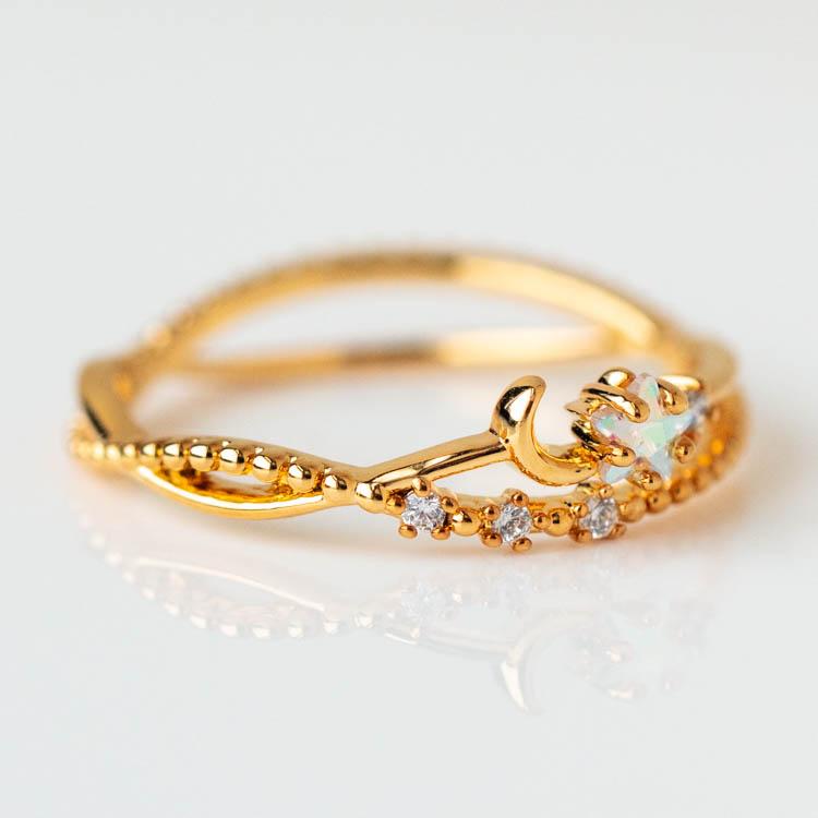 Luna Sparkle Ring unique yellow gold celestial inspired dainty jewelry girls crew