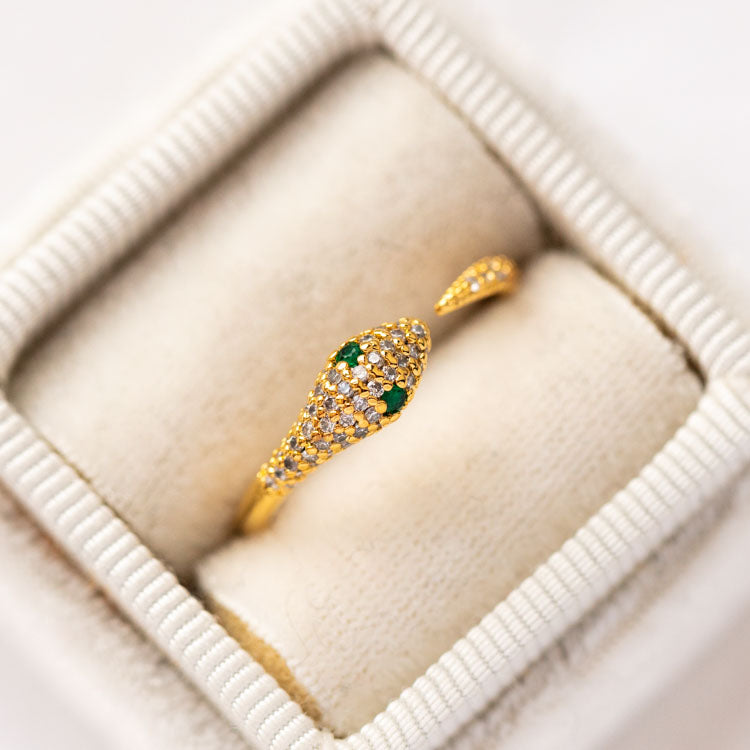 Viper Ring yellow gold green stone snake inspired dainty modern jewelry girls crew