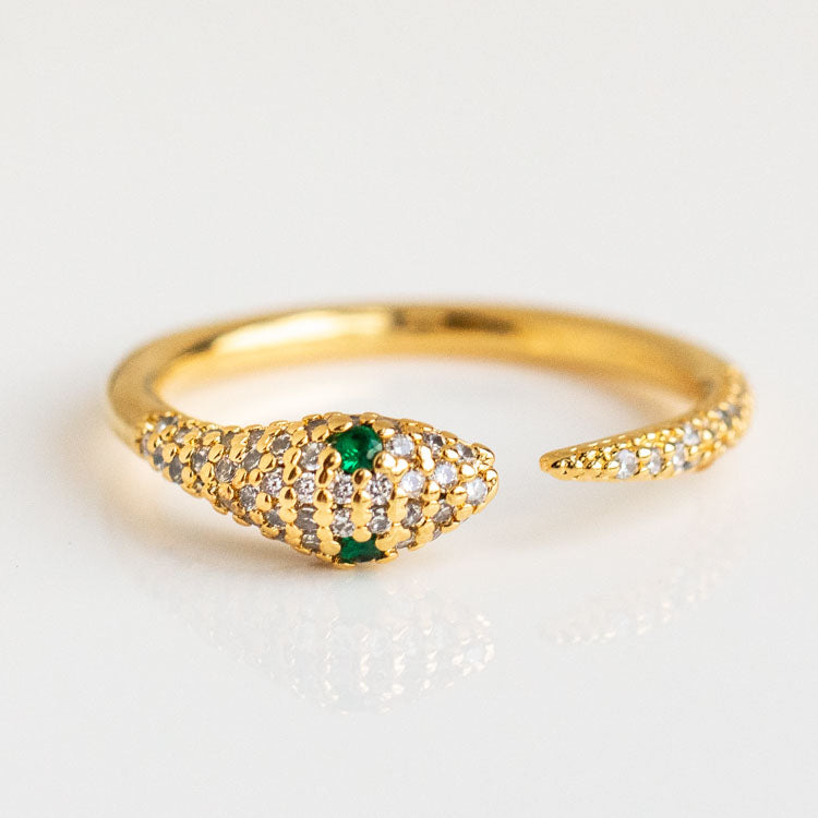 Viper Ring yellow gold green stone snake inspired dainty modern jewelry girls crew