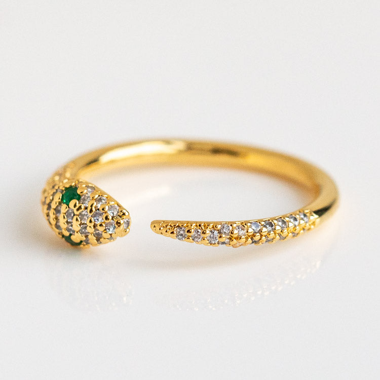 Viper Ring yellow gold green stone snake inspired dainty modern jewelry girls crew