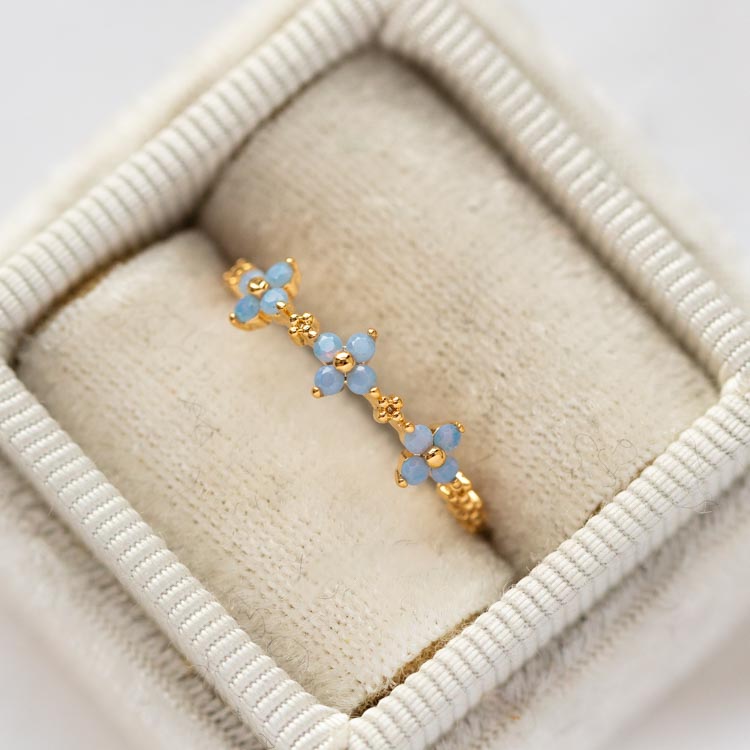 Blue Blossom Love Ring yellow gold dainty floral inspired jewelry girls crew