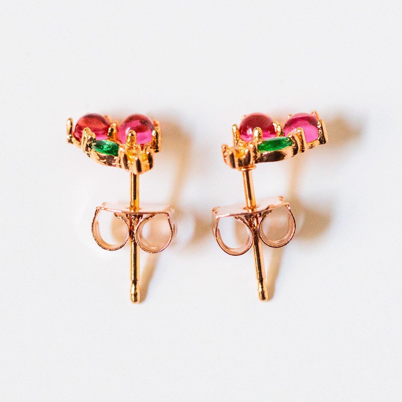 cherry stud earrings unique yellow gold colorful stone dainty fruit jewelry