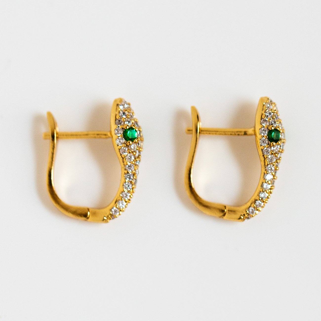 viper hoops unique yellow gold snake huggie earrings