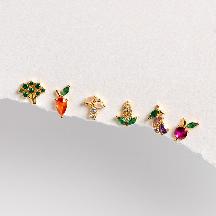 Farmers Market Veggie Stud Earring Set unique dainty fun yellow gold jewelry girls crew