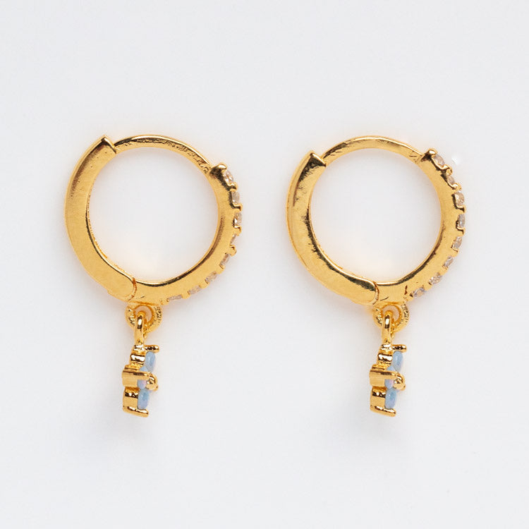 Blue Blossom Love Dangle Hoop Earrings
