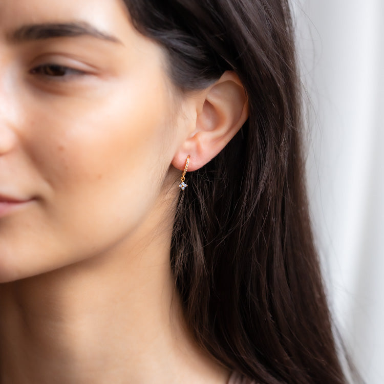 Blue Blossom Love Dangle Hoop Earrings